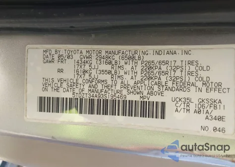 2003 Toyota Sequoia Sr5 V8 from USA, damaged, VIN 5TDZT34A93S195469